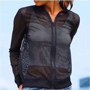 NWT Victoria Sport Sheer Mesh Bomber Jacket Zip‎ Up Black Athleisure Size Small